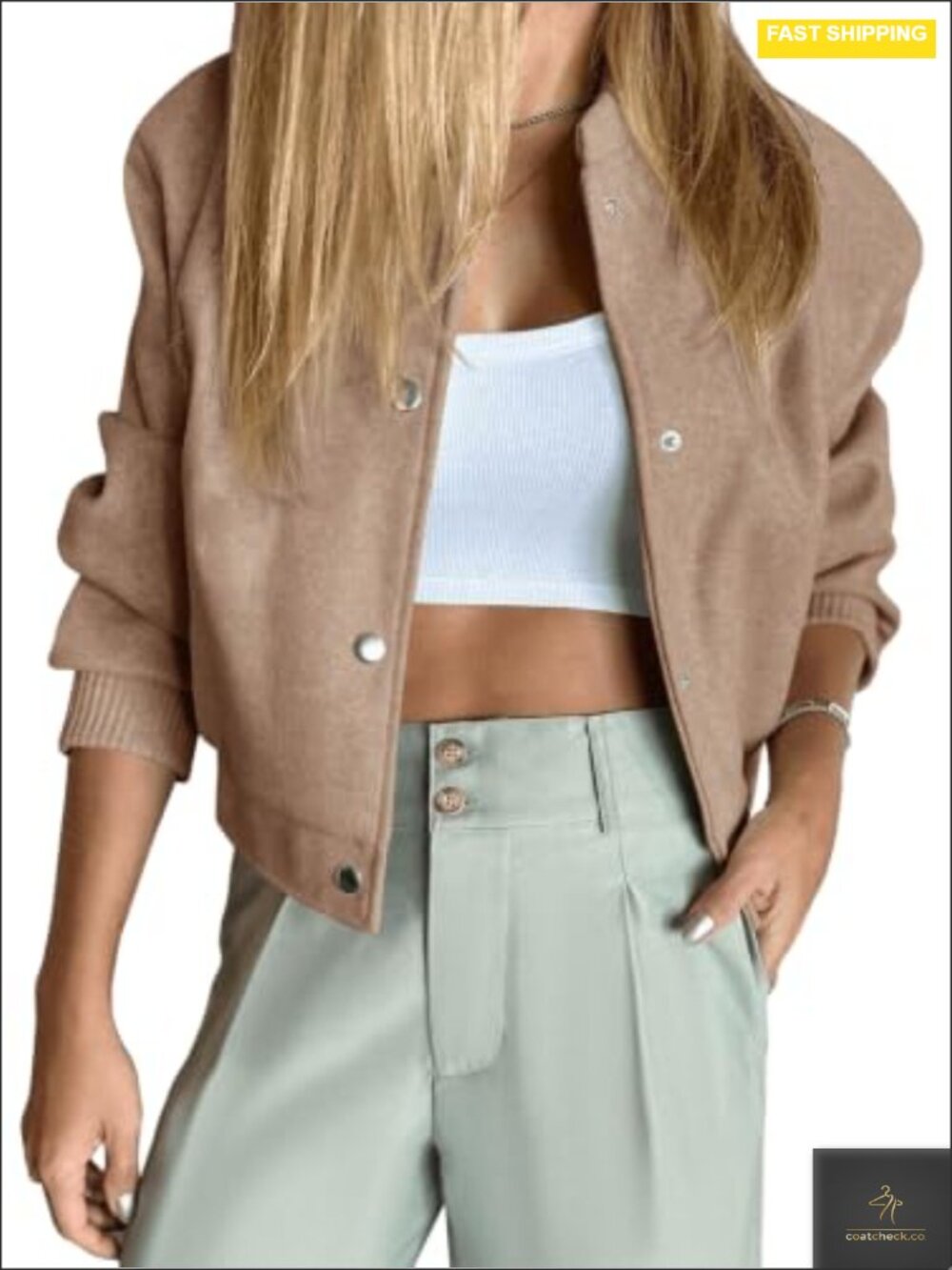 Womens Cropped Varsity Bomber Jacket Casual Winter Outerwear